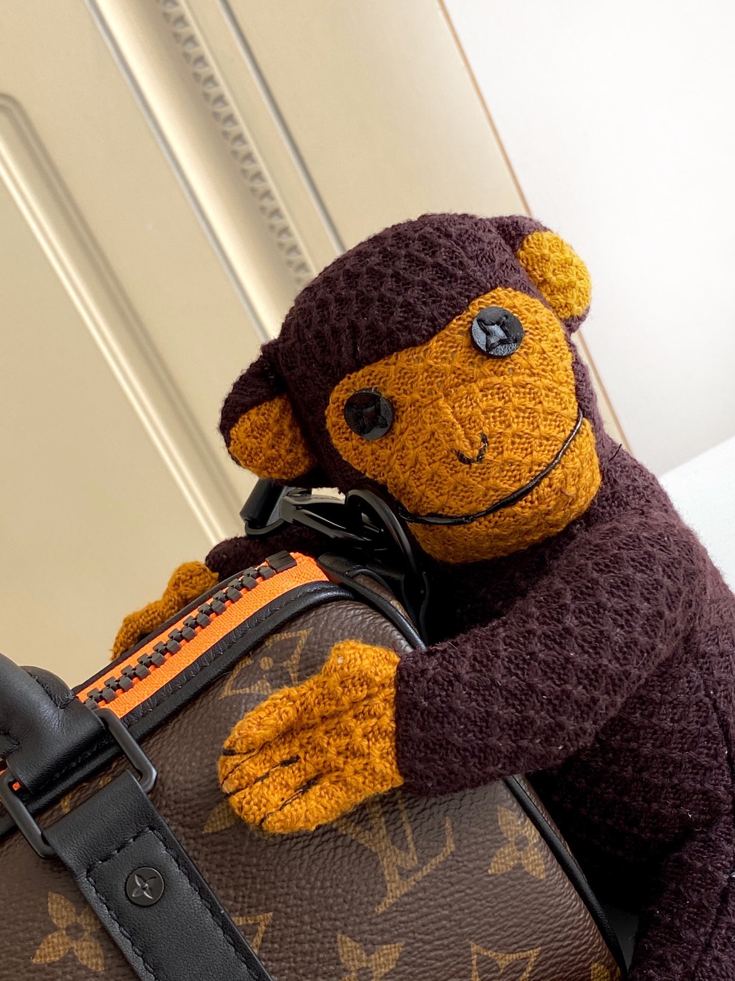 Louis Vuitton Brown Monogram Mini Duffle Crossbody Bag with Knitted Monkey