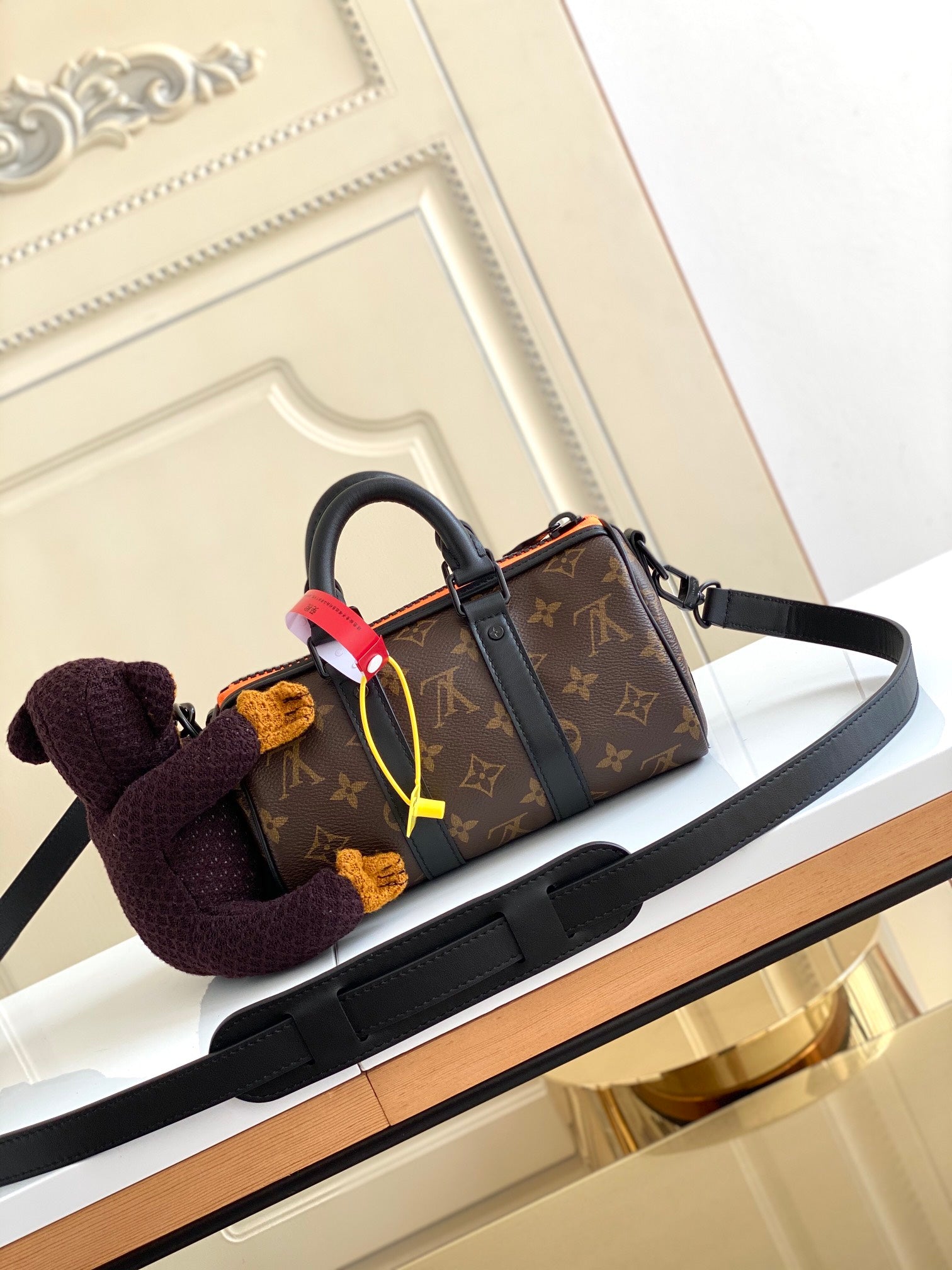 Louis Vuitton Brown Monogram Mini Duffle Crossbody Bag with Knitted Monkey