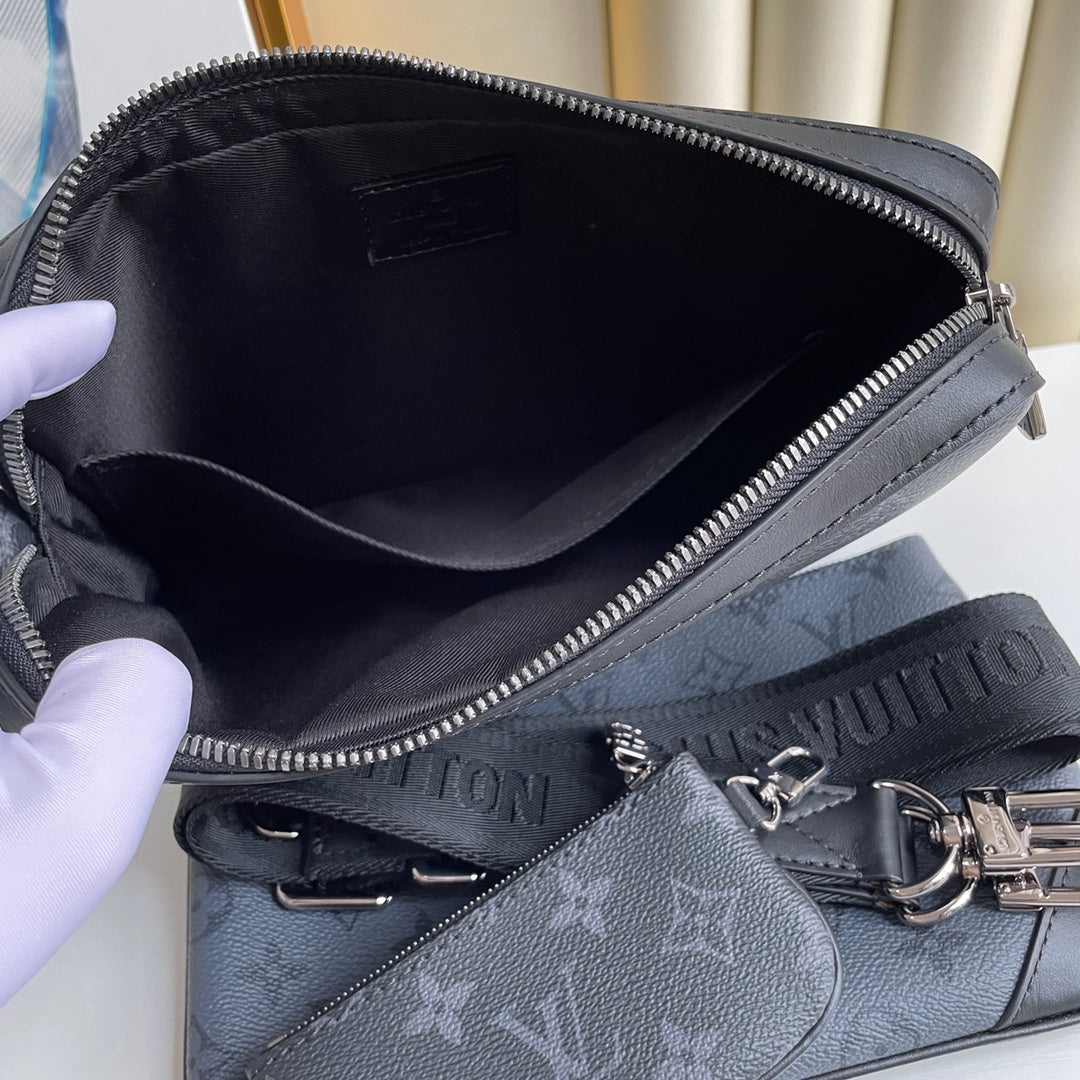 Louis Vuitton Men's Black and Grey Monogram 3-in-1 Crossbody Messenger Bag