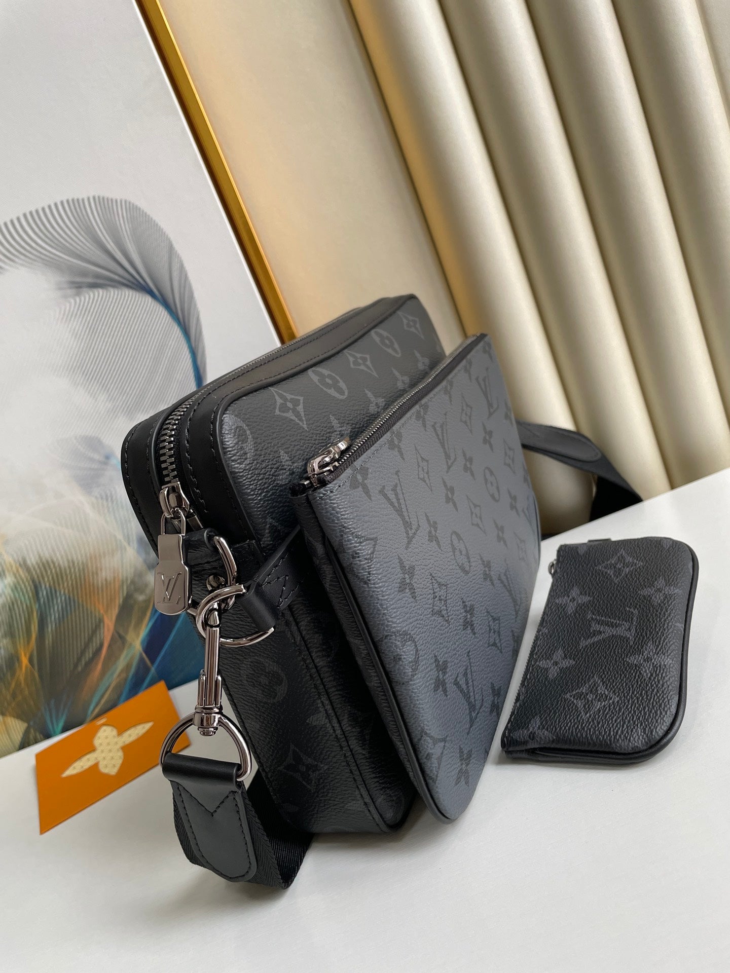 Louis Vuitton Men's Black and Grey Monogram 3-in-1 Crossbody Messenger Bag
