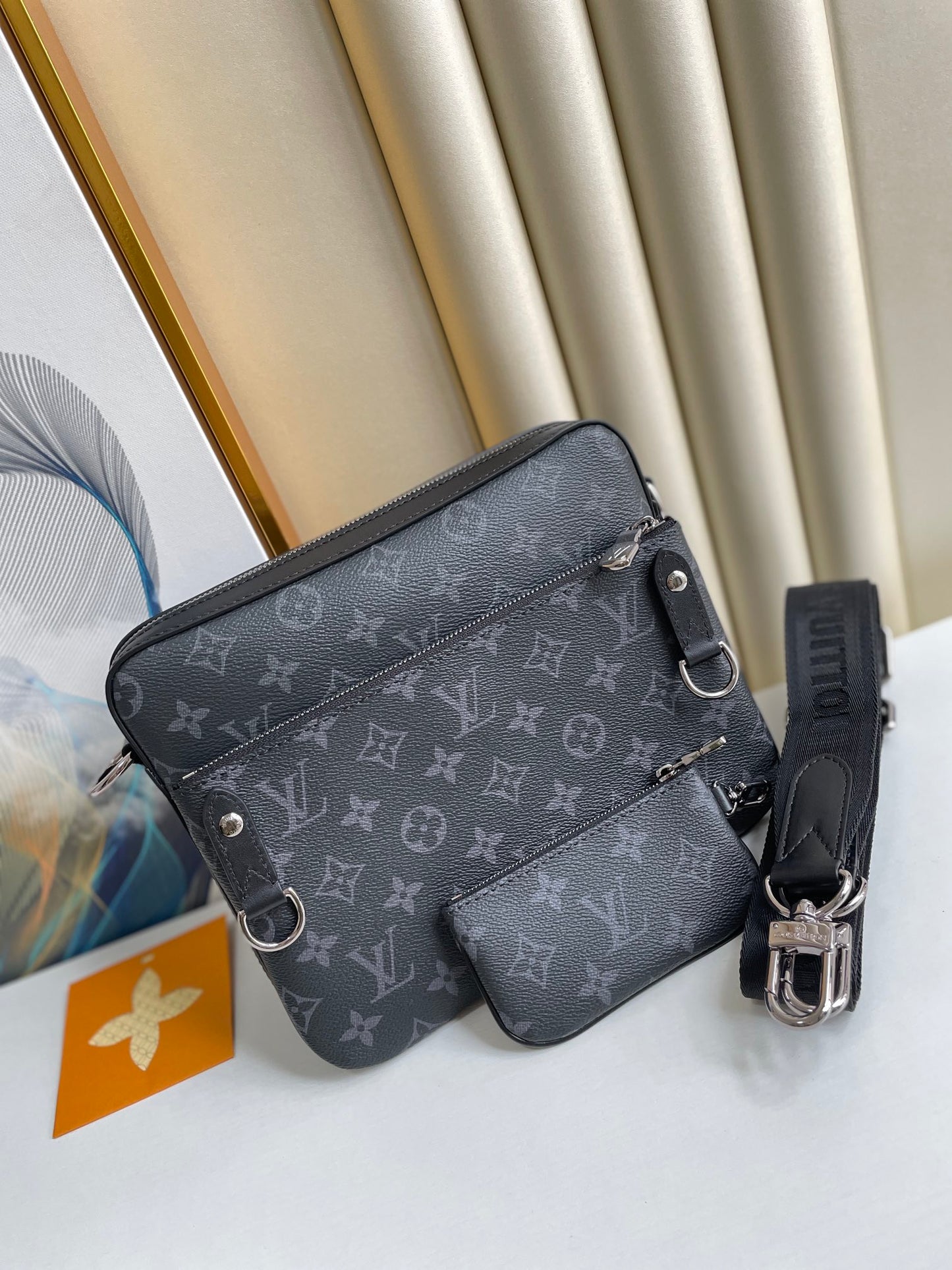 Louis Vuitton Men's Black and Grey Monogram 3-in-1 Crossbody Messenger Bag