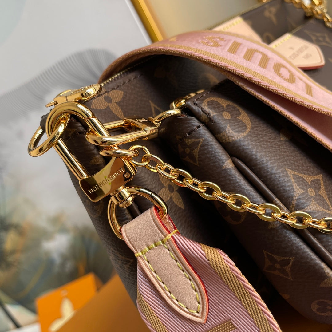 Louis Vuitton Brown Monogram 3-in-1 Crossbody Bag with Pink Strap and Coin Purse