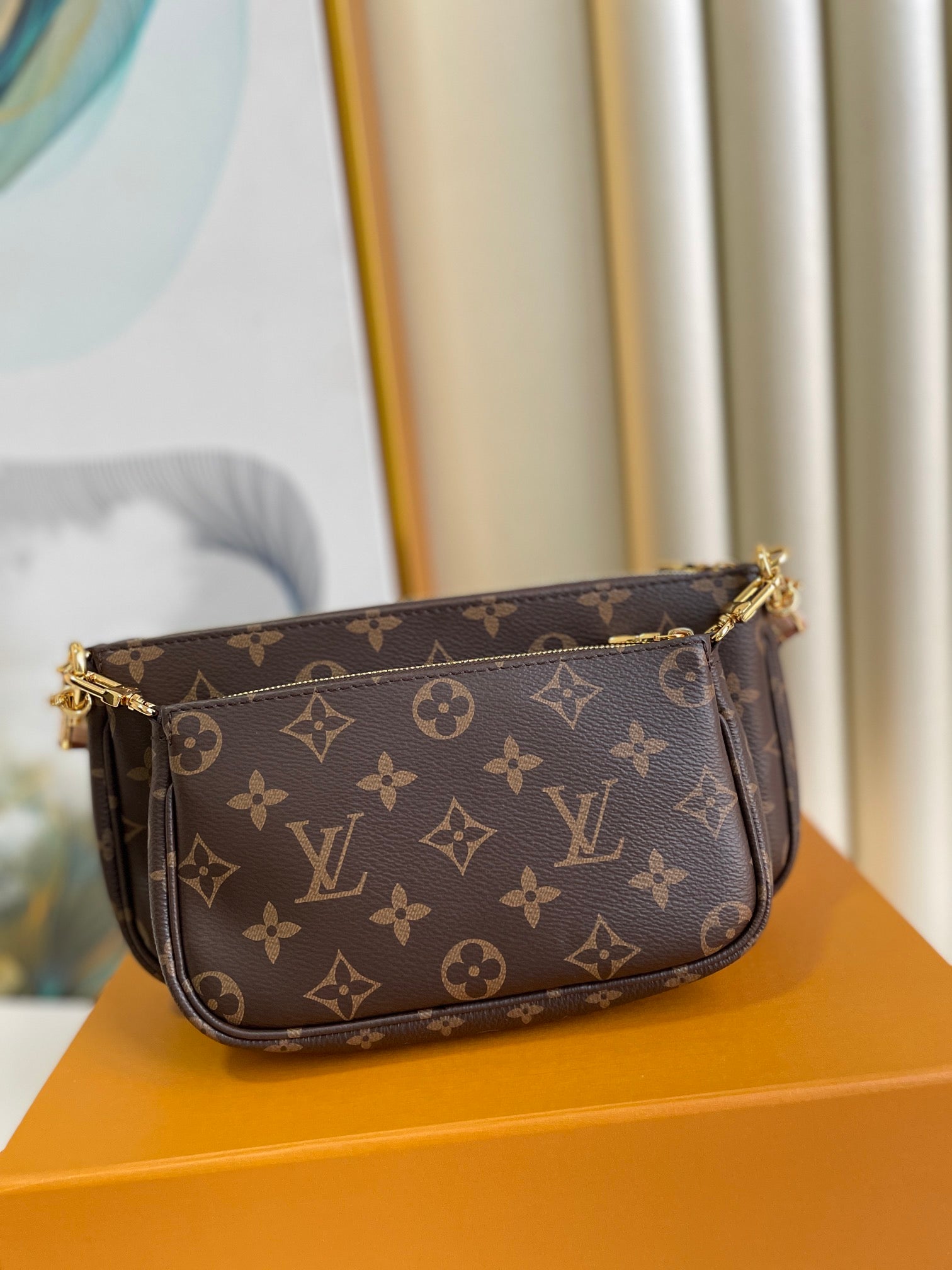 Louis Vuitton Multi Pochette Accessoires Monogram Canvas with Rose Claire Strap