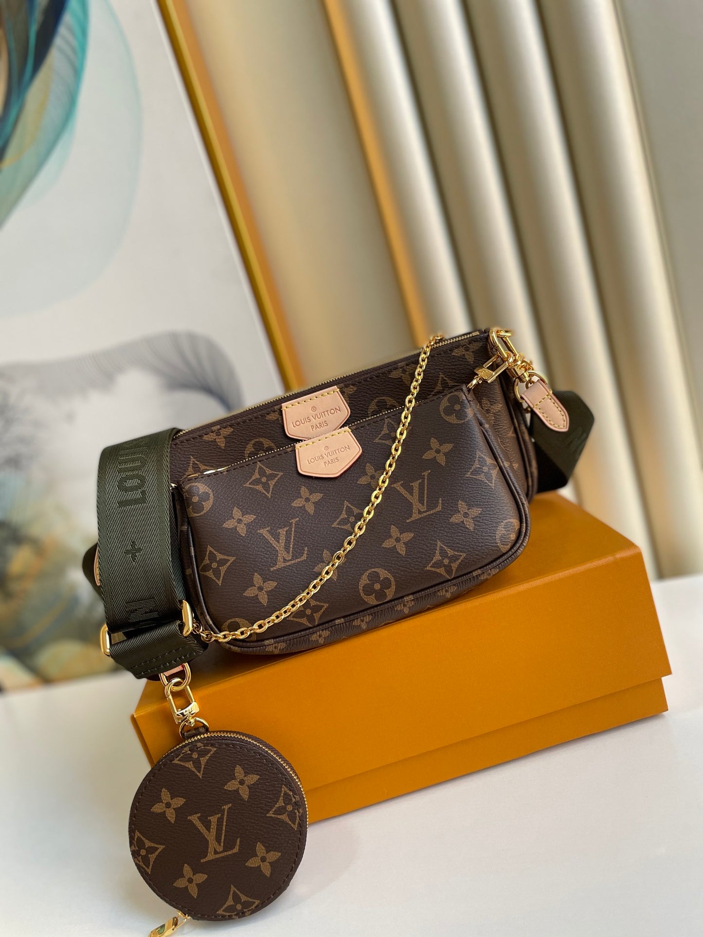 Louis Vuitton Vintage Monogram 3-in-1 Crossbody Bag with Gold Chain and Coin Purse