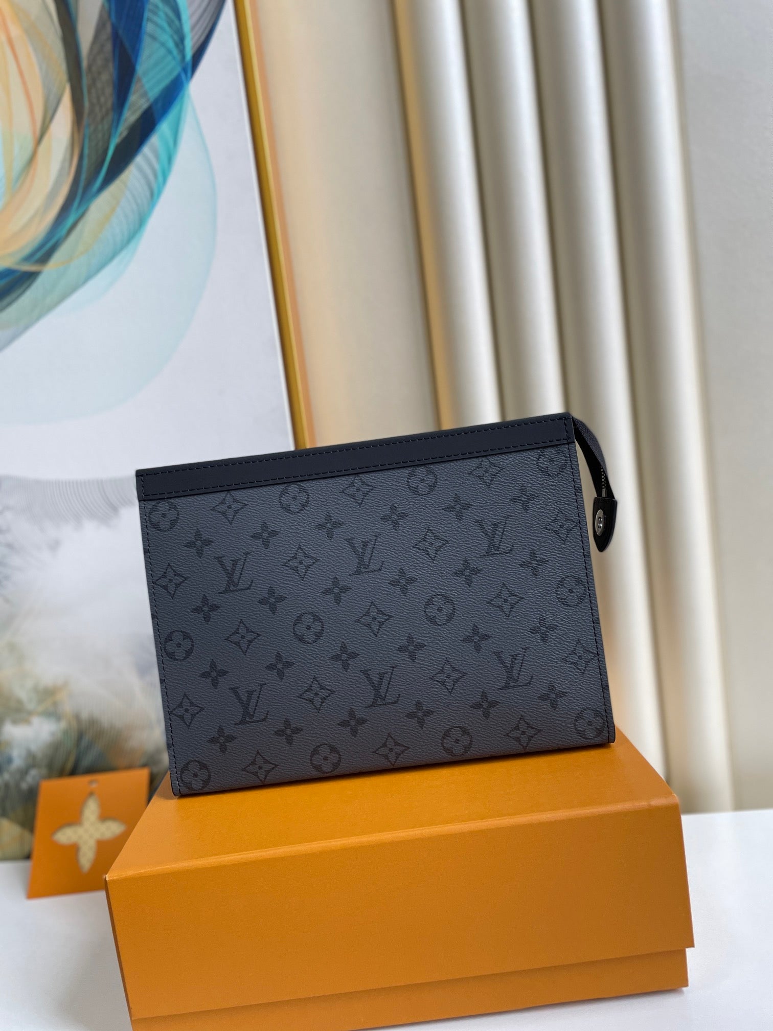 Louis Vuitton Dark Grey Monogram Canvas Zippered Clutch Toiletry Pouch
