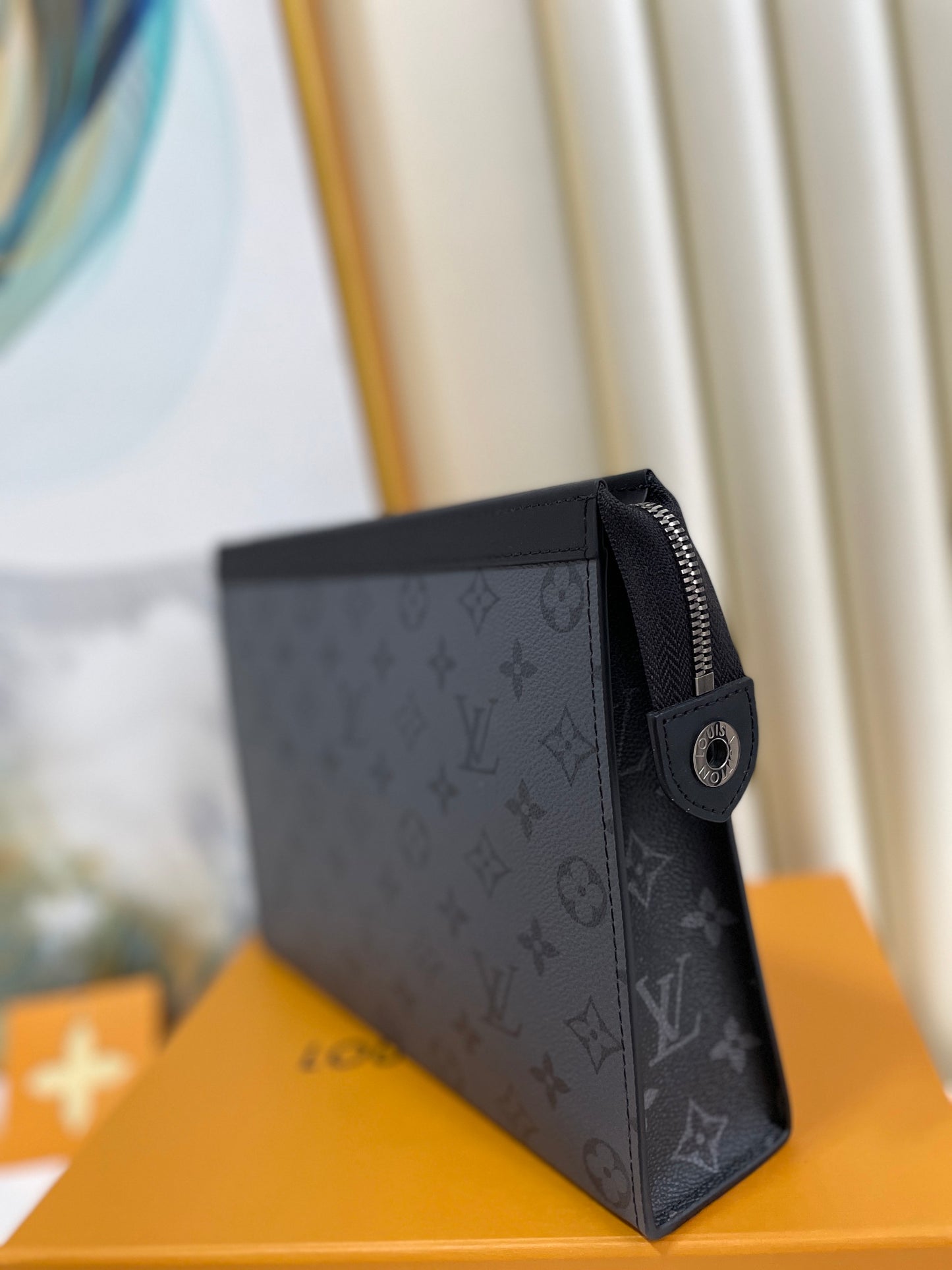 Louis Vuitton Pochette Voyage MM Monogram Eclipse Canvas Men's Clutch Bag - Grey/Black