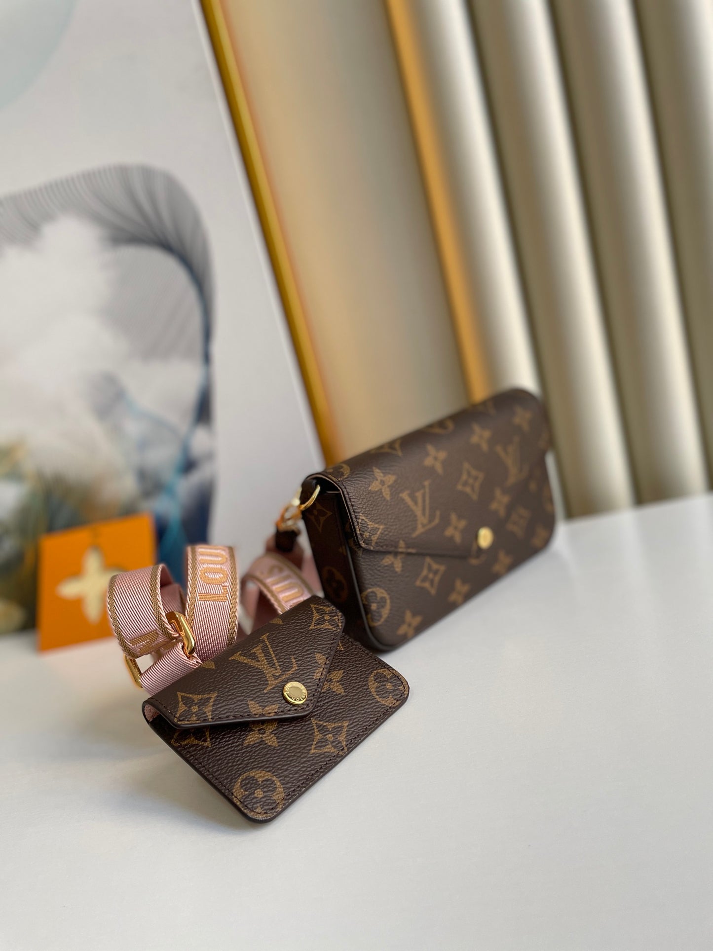 Louis Vuitton Brown Monogram Canvas Envelope Crossbody Bag Set with Coin Pouch