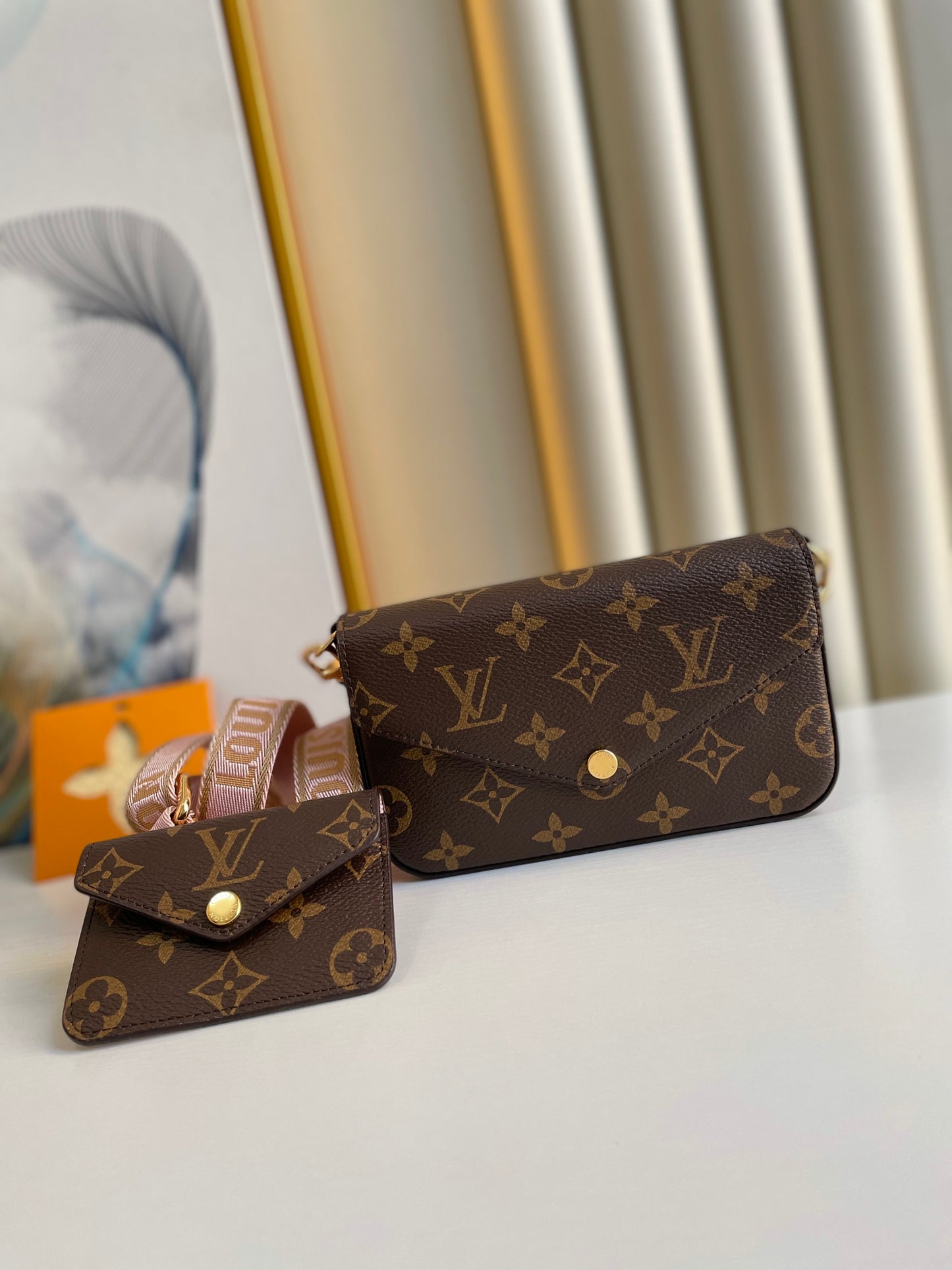 Louis Vuitton Brown Monogram Canvas Envelope Crossbody Bag Set with Coin Pouch