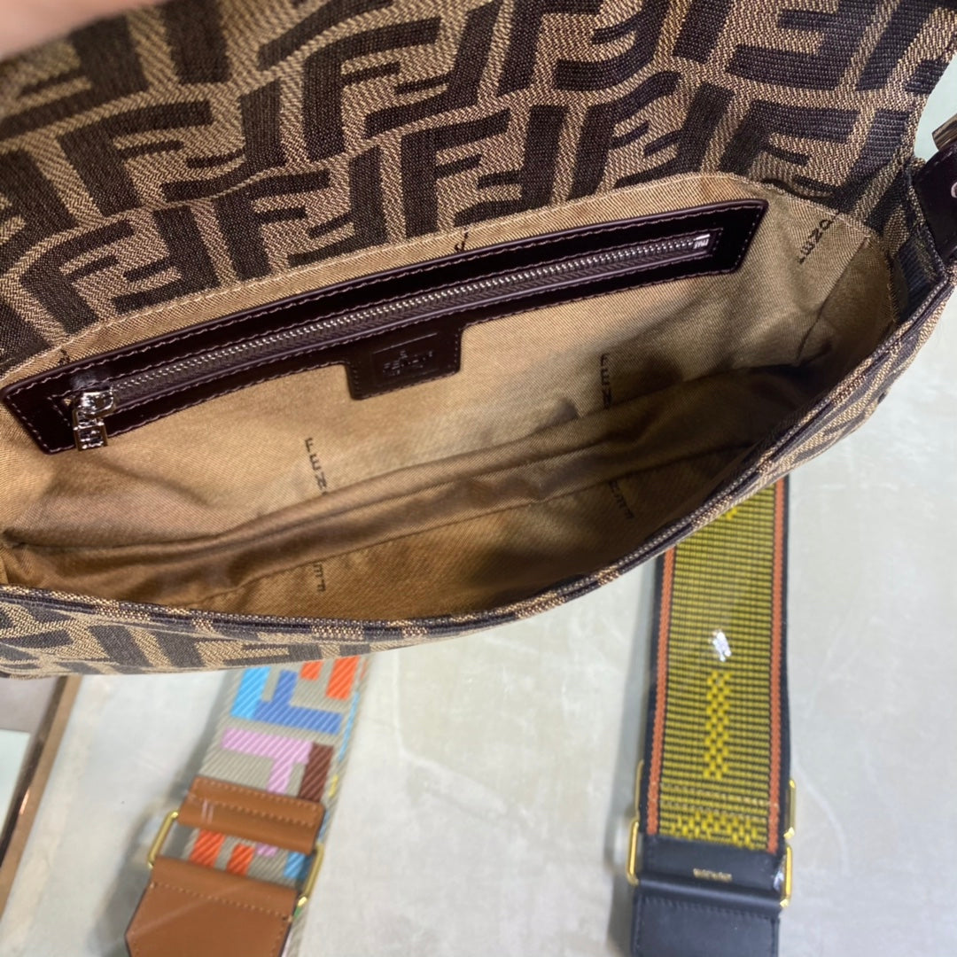 Fendi Baguette FF Monogram Fabric Shoulder Bag - Brown Tobacco