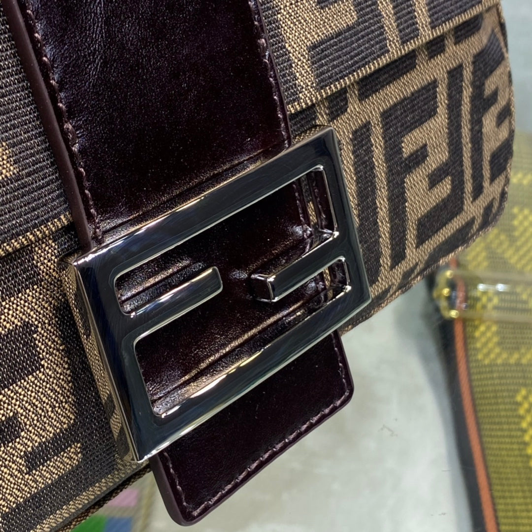 Fendi Baguette FF Monogram Fabric Shoulder Bag - Brown Tobacco