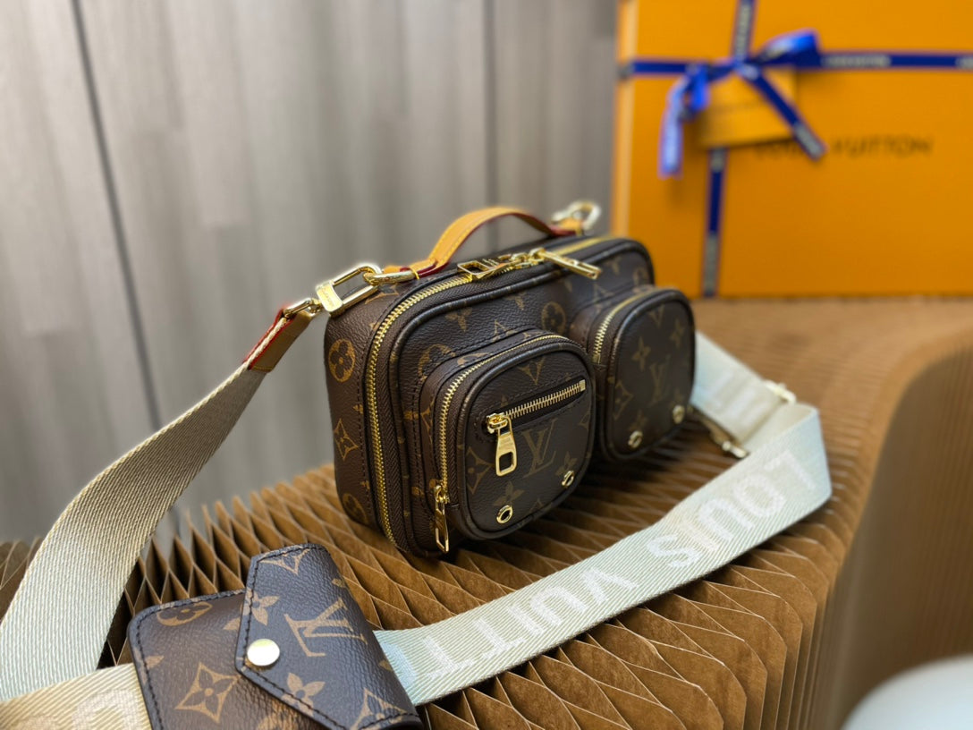Louis Vuitton Vintage Brown Monogram Utility Shoulder Bag with Detachable Pouch