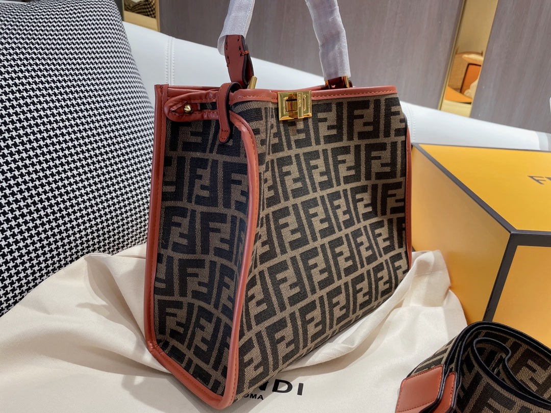 Fendi FF Monogram Canvas Peekaboo ISeeU Medium Bag - Luxury Top Handle Tote