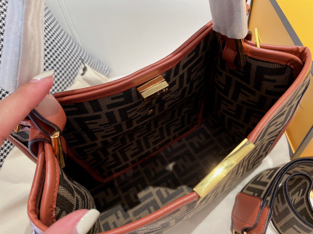 Fendi FF Monogram Canvas Peekaboo ISeeU Medium Bag - Luxury Top Handle Tote