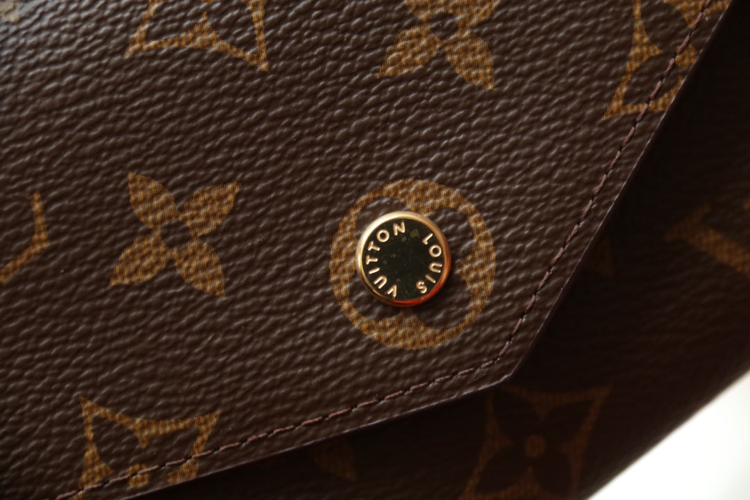 Louis Vuitton Elegant Brown Monogram Canvas Envelope Wallet with Snap Closure