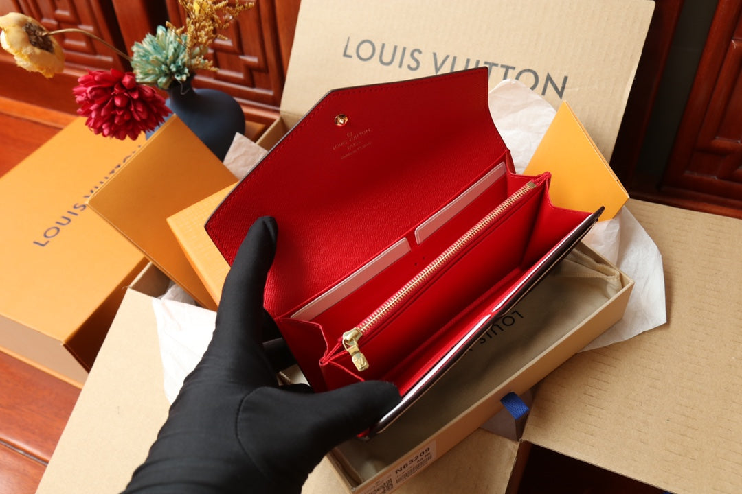 Louis Vuitton Elegant Brown Monogram Canvas Envelope Wallet with Snap Closure