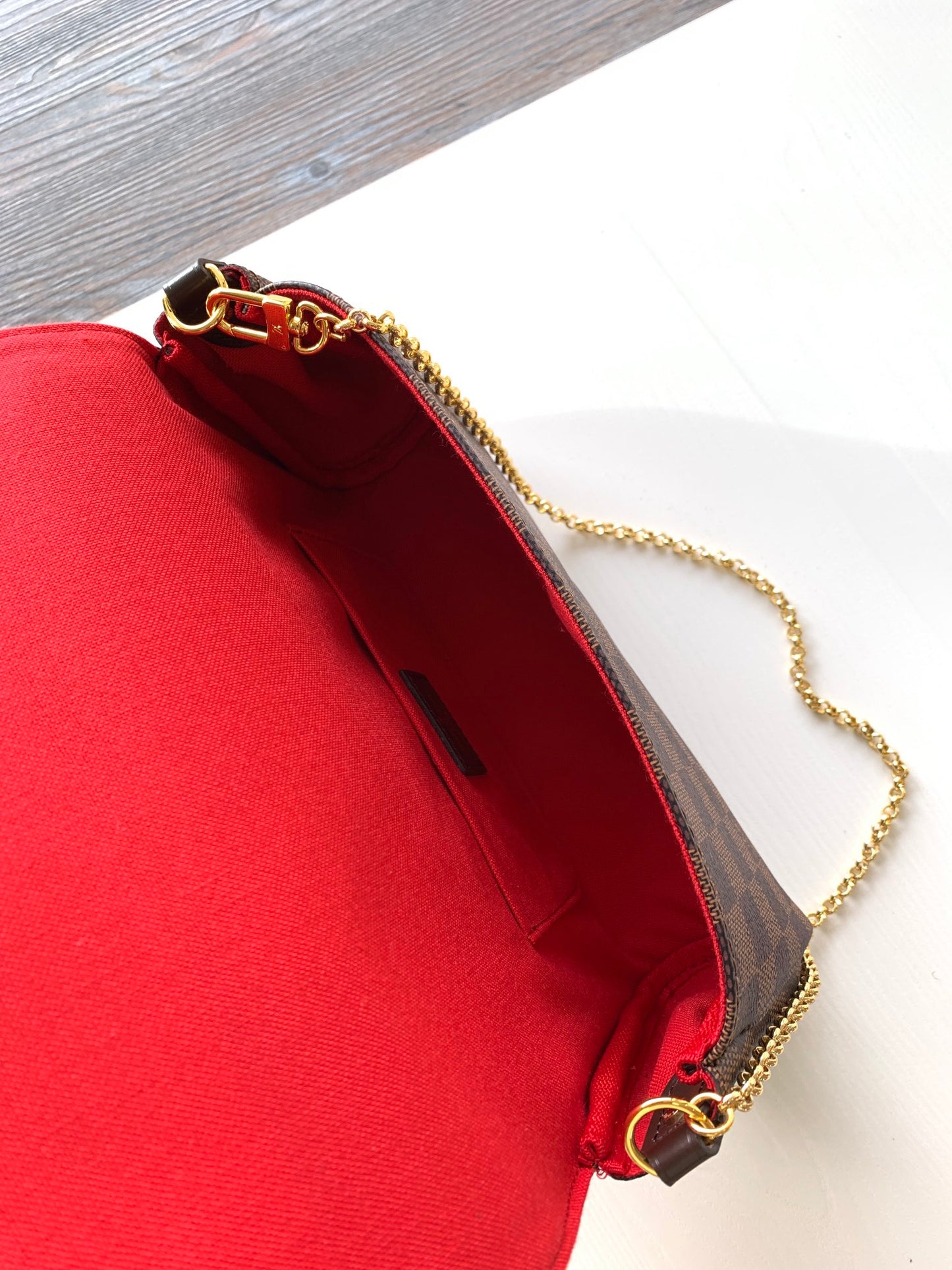 Louis Vuitton Brown Checkered Crossbody Shoulder Bag with Gold Chain Strap