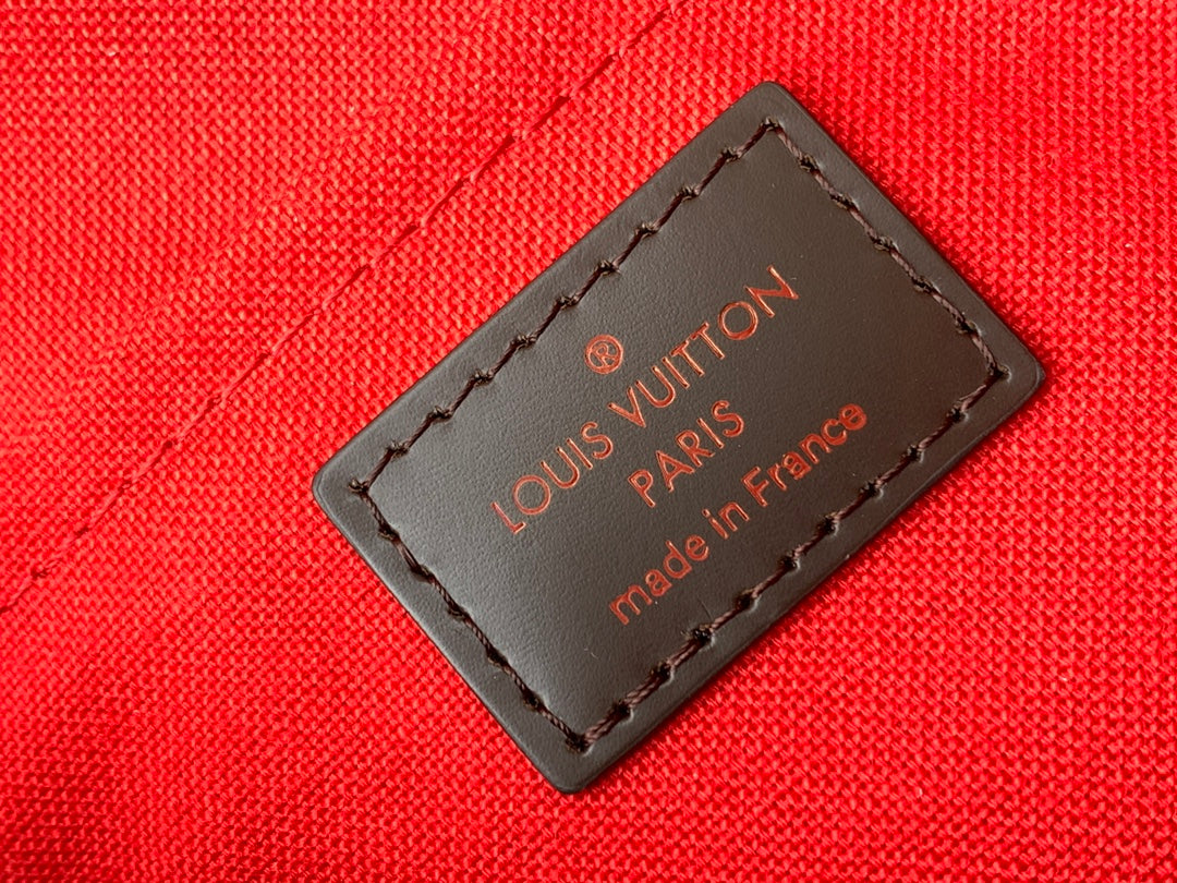 Louis Vuitton Brown Checkered Crossbody Shoulder Bag with Gold Chain Strap