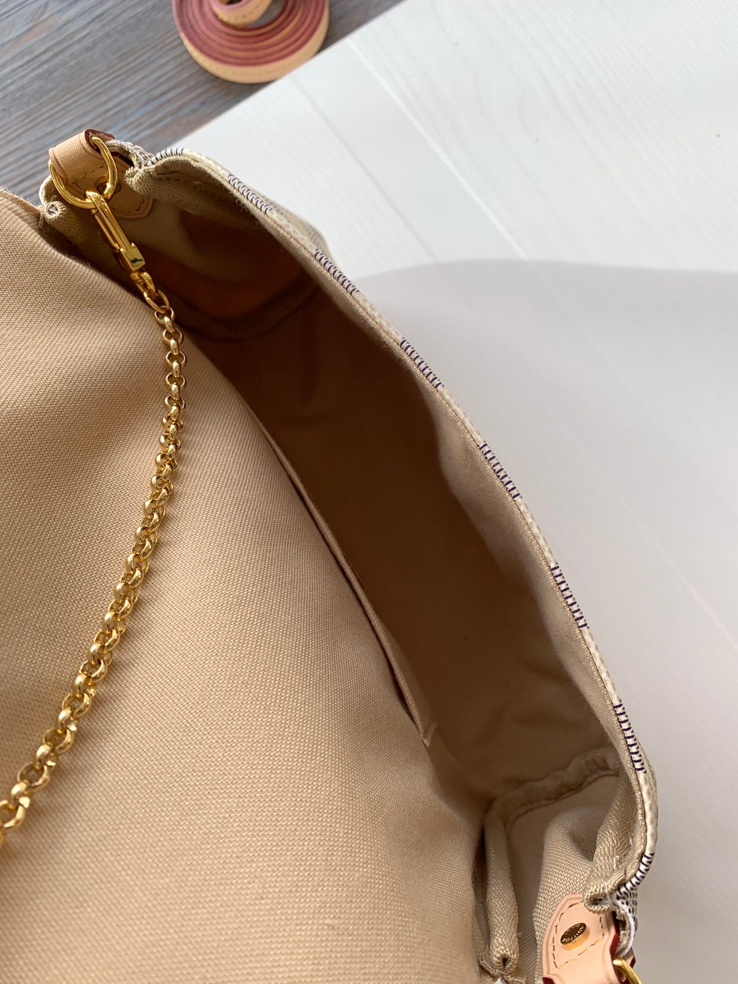 Louis Vuitton Checkered Print Envelope Crossbody Bag with Gold Chain Strap