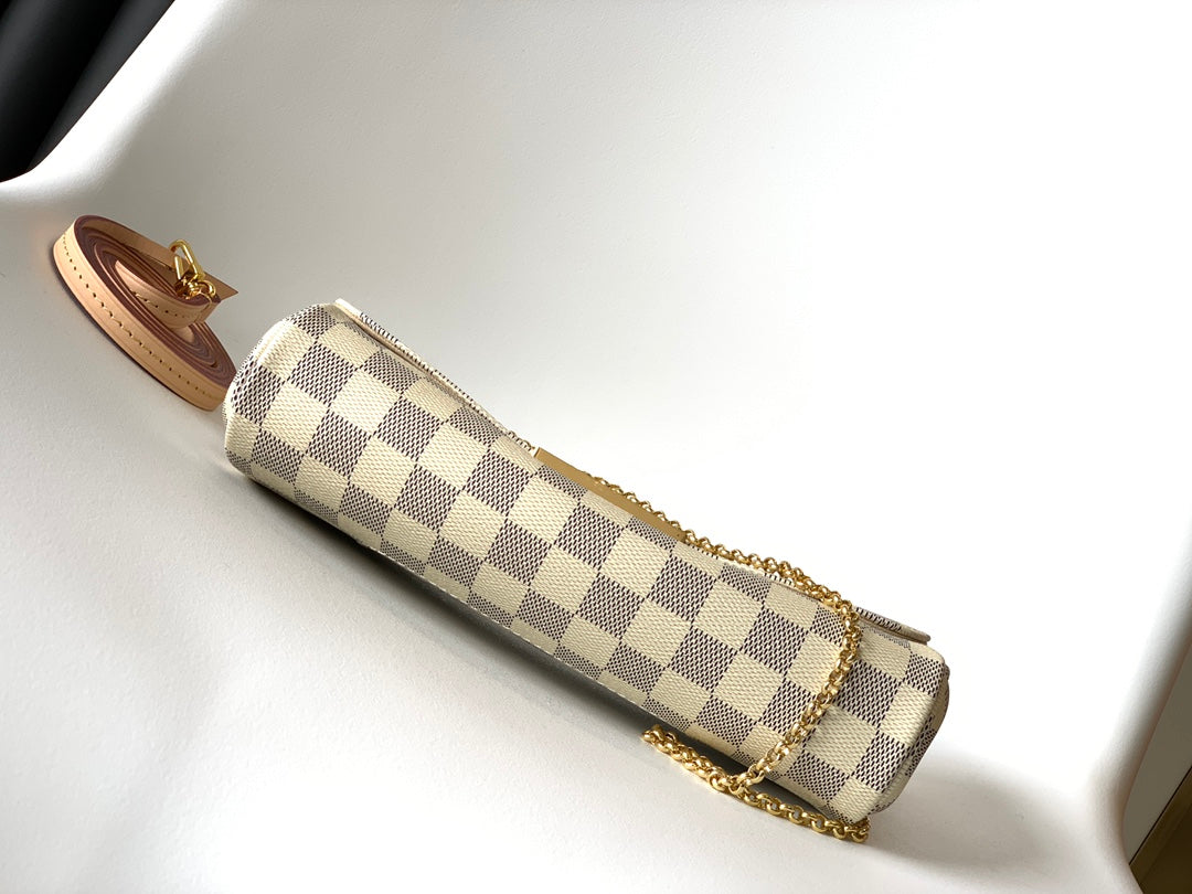 Louis Vuitton Checkered Print Envelope Crossbody Bag with Gold Chain Strap
