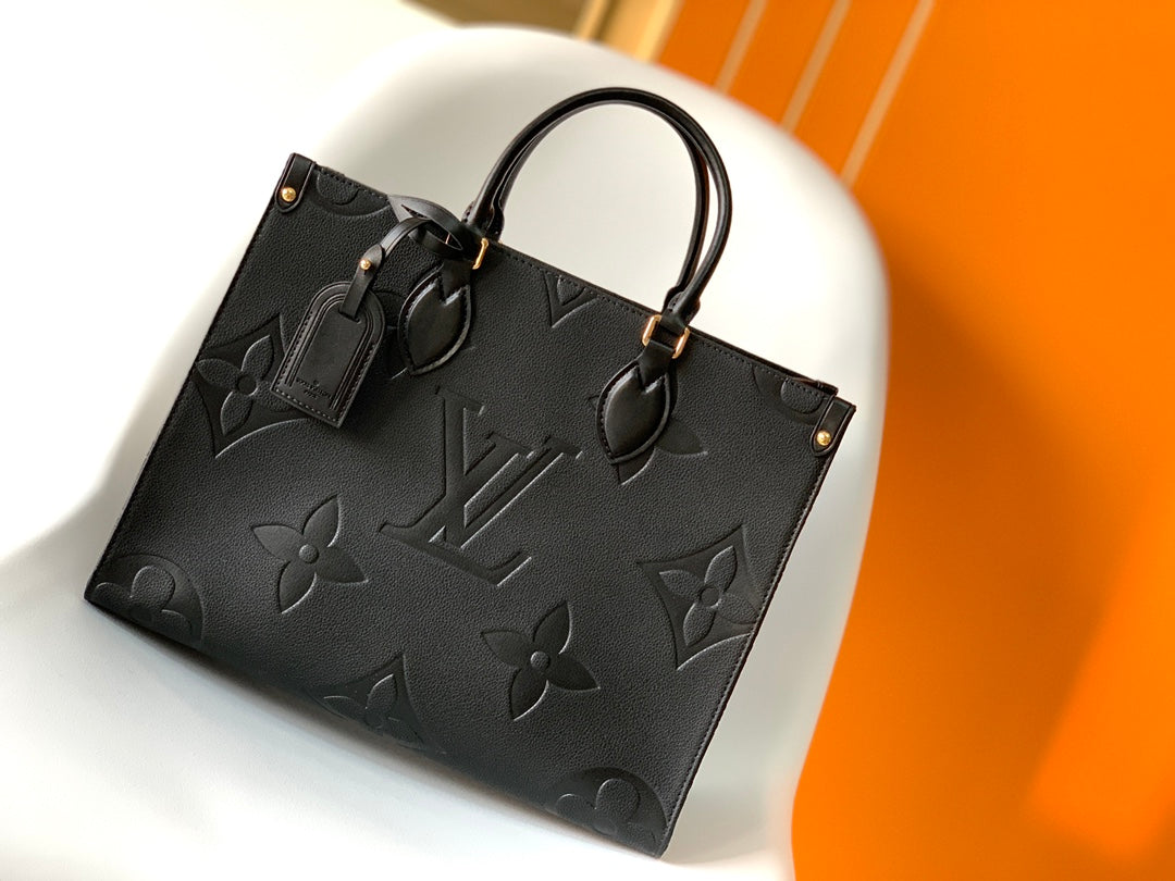 Louis Vuitton Classic Black Embossed Monogram Leather Tote Bag for Women