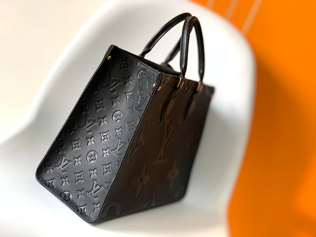 Louis Vuitton Classic Black Embossed Monogram Leather Tote Bag for Women