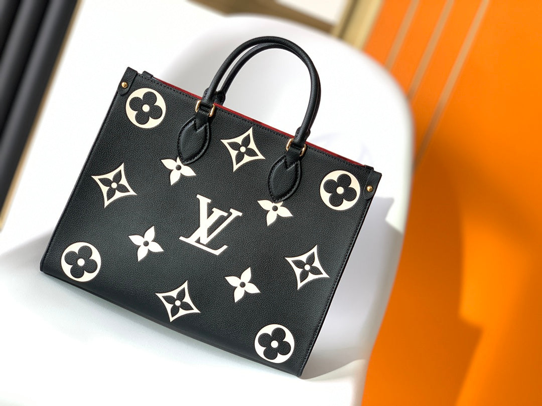 Louis Vuitton Luxury Black Leather Monogram Pattern Shoulder Tote Bag