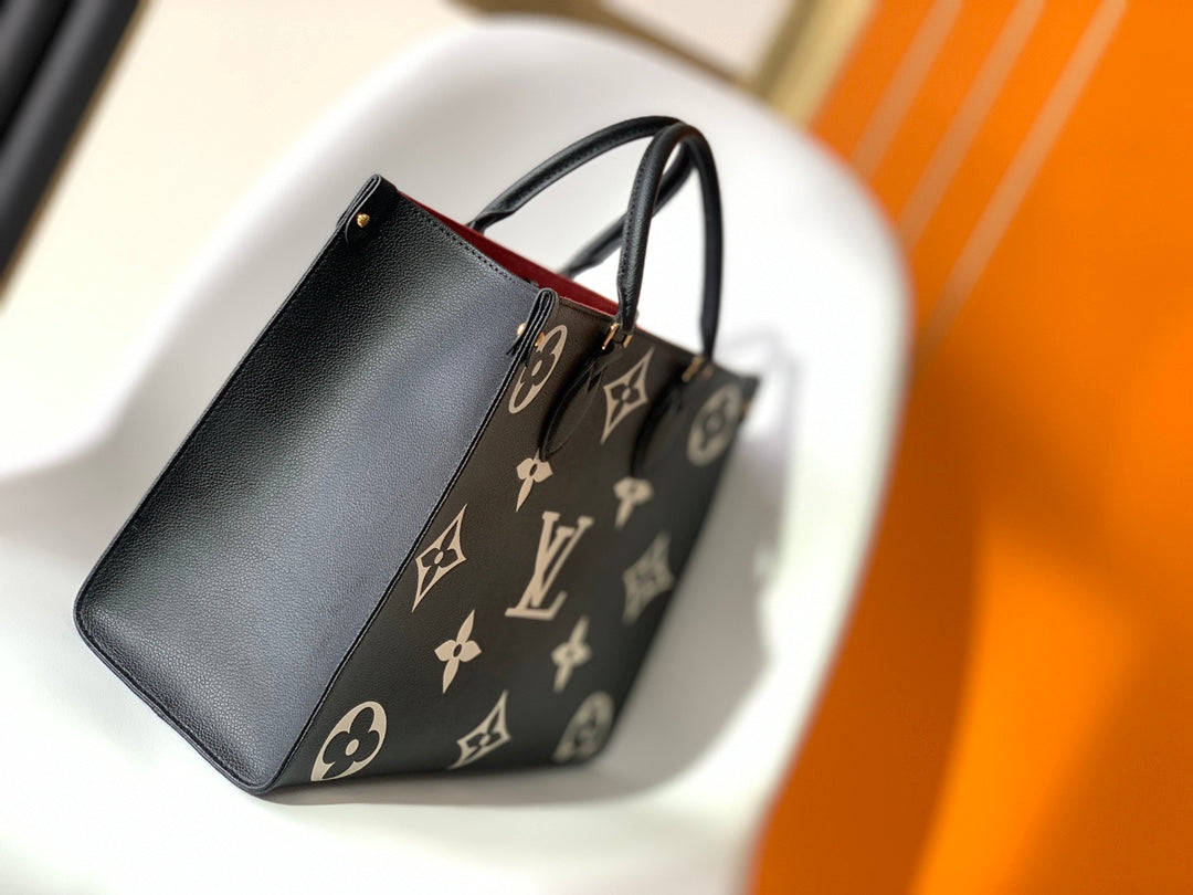 Louis Vuitton Luxury Black Leather Monogram Pattern Shoulder Tote Bag