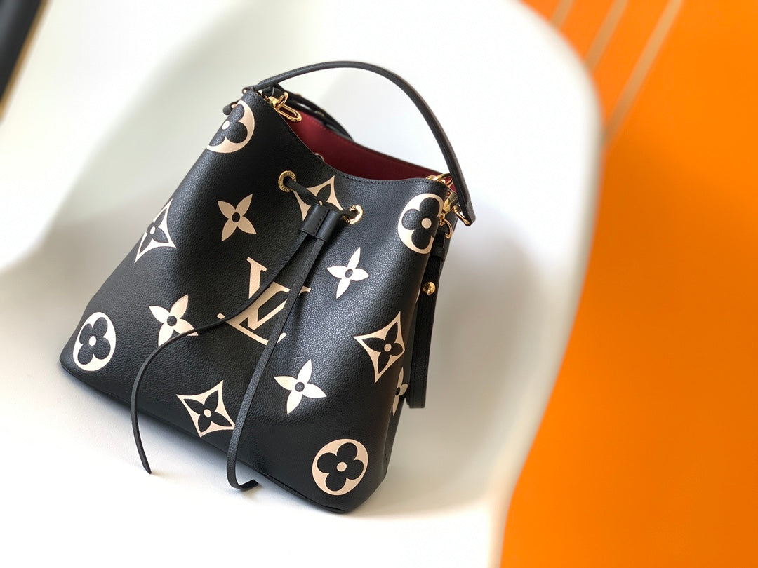 Louis Vuitton Black Monogram Embossed Leather Hobo Handbag with Top Handle
