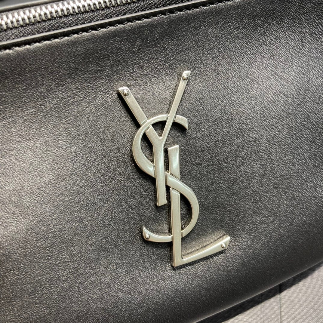 Saint Laurent Cassandre Leather Belt Bag in Black with Silver Hardware