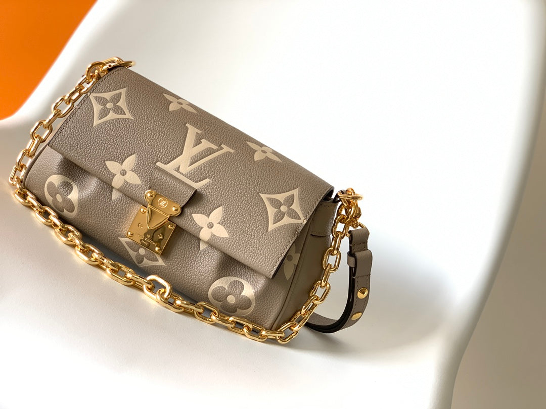 Louis Vuitton Taupe Monogram Leather Baguette Shoulder Bag with Gold Chain