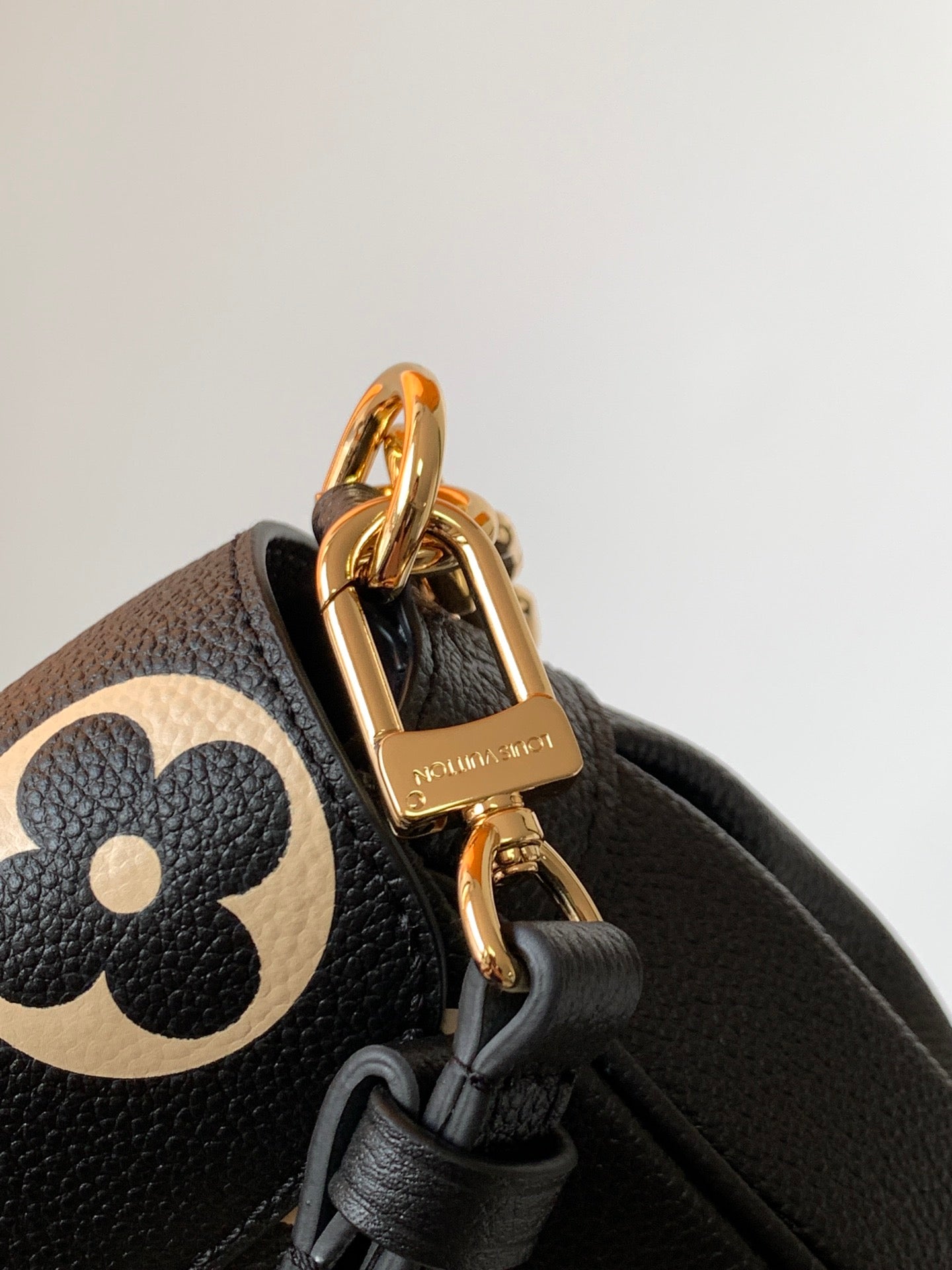 Louis Vuitton Elegant Black Leather Monogram Crossbody Bag with Gold Chain