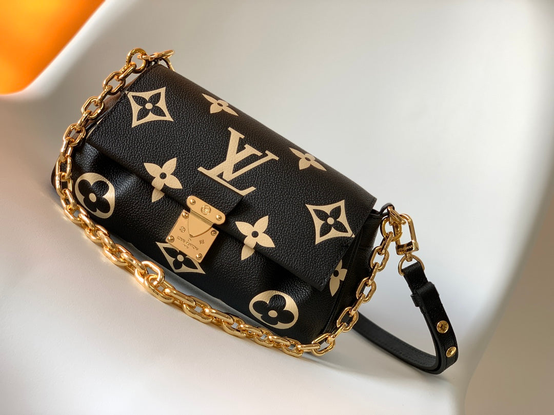 Louis Vuitton Elegant Black Leather Monogram Crossbody Bag with Gold Chain