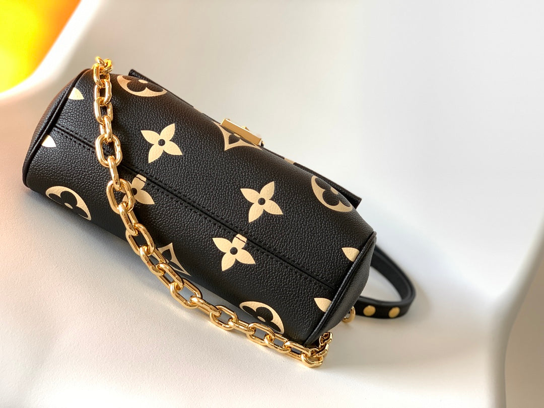 Louis Vuitton Elegant Black Leather Monogram Crossbody Bag with Gold Chain