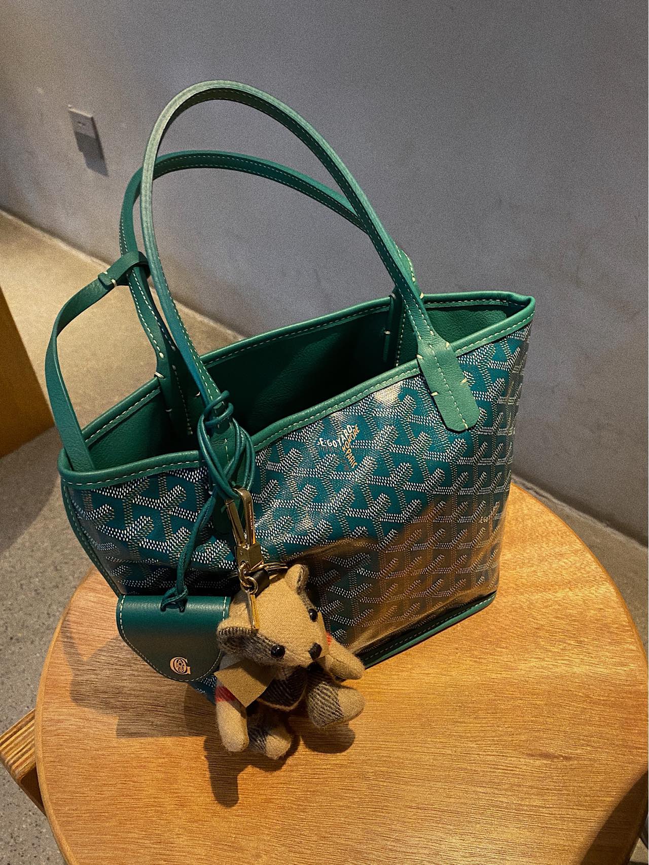 Gogy Green Chevron Pattern Canvas Tote Bag with Top Handles