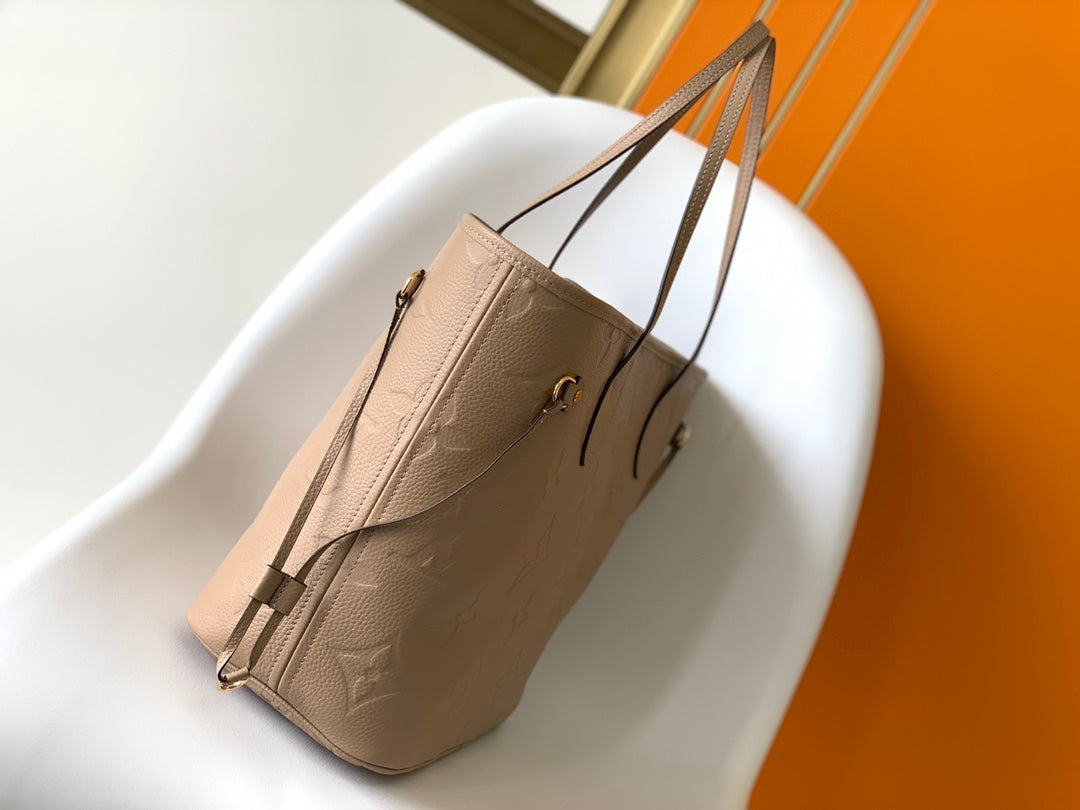 Louis Vuitton Elegant Taupe Embossed Monogram Leather Shoulder Tote Bag