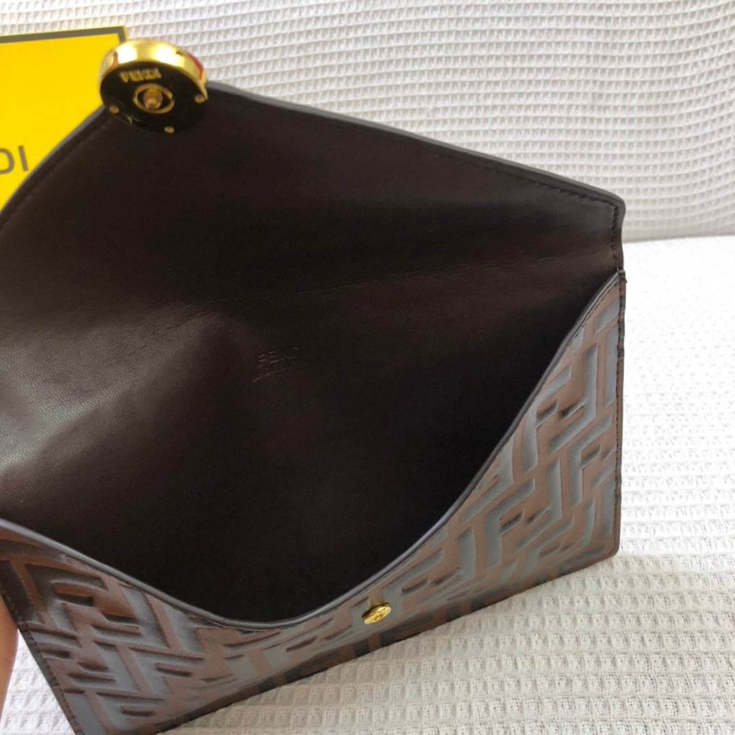 Fendi Brown FF Embossed Leather Envelope Pouch Clutch Bag
