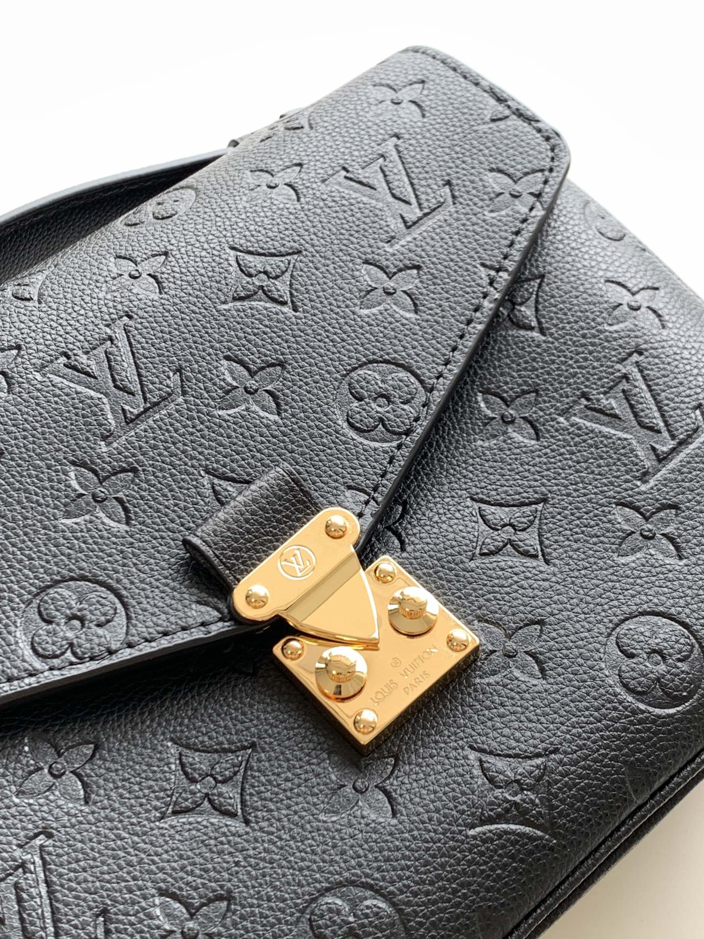Louis Vuitton Black Embossed Leather Satchel Crossbody Handbag with Gold Clasp