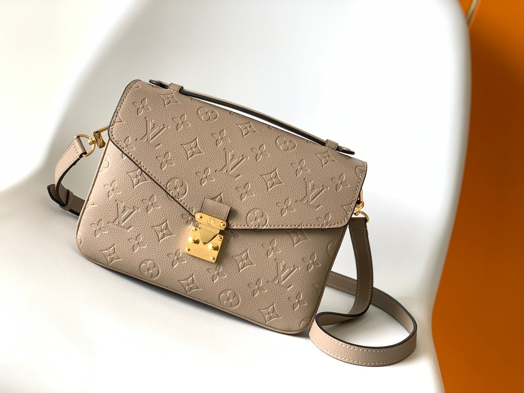 Louis Vuitton Taupe Embossed Leather Crossbody Satchel with Top Handle