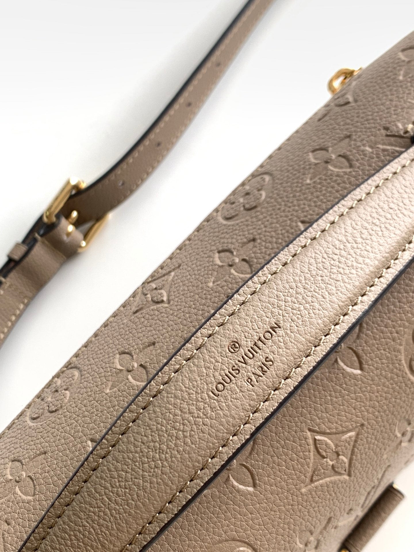 Louis Vuitton Taupe Embossed Leather Crossbody Satchel with Top Handle