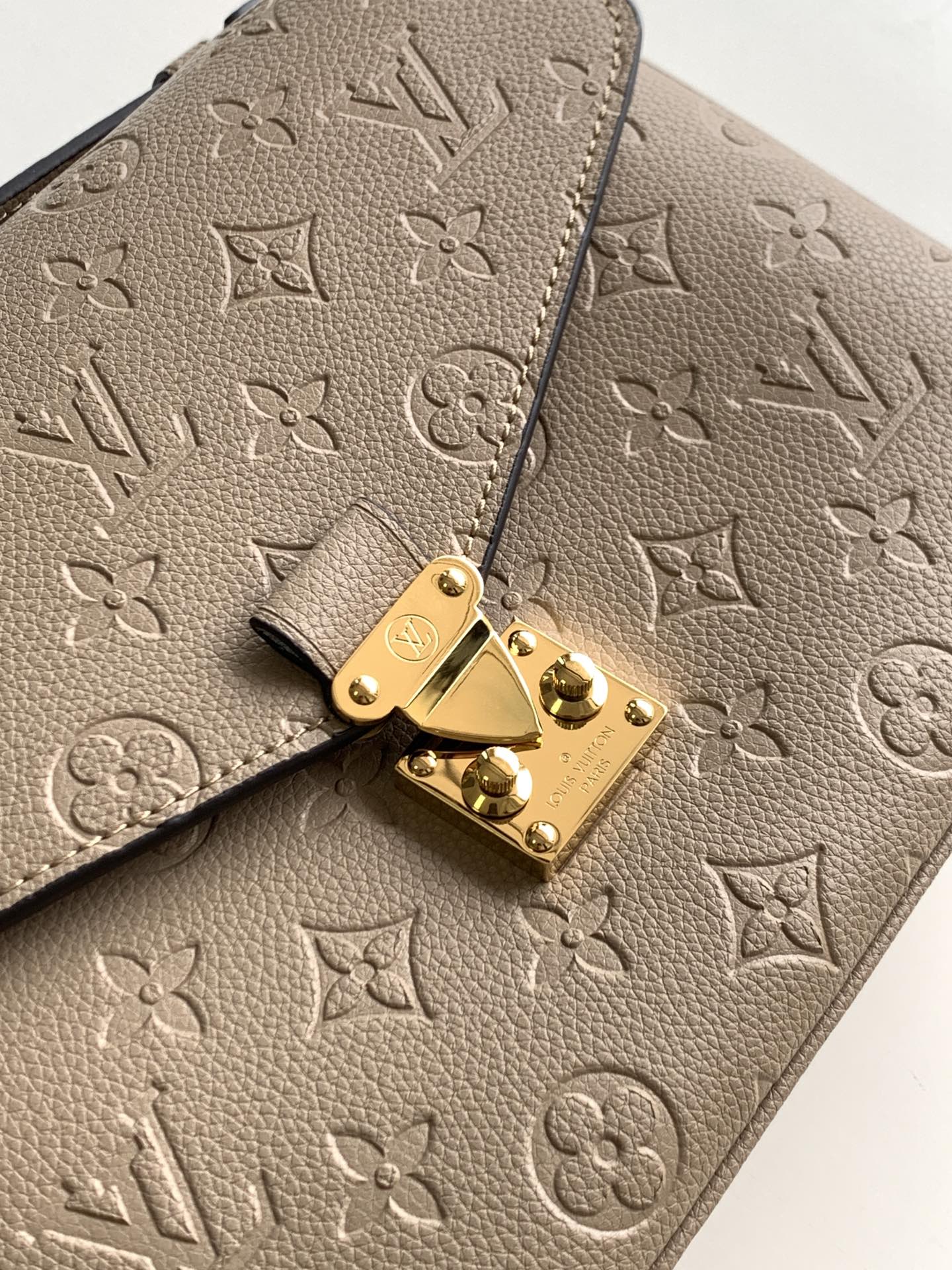 Louis Vuitton Taupe Embossed Leather Crossbody Satchel with Top Handle