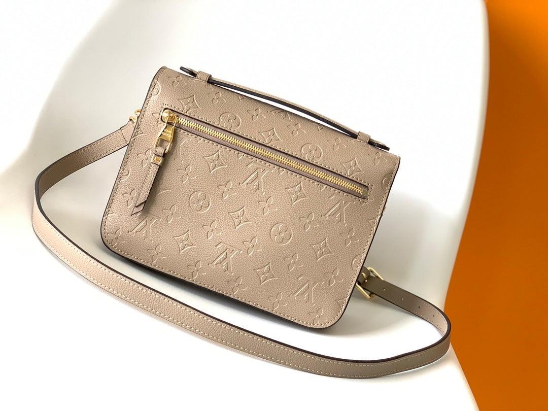 Louis Vuitton Taupe Embossed Leather Crossbody Satchel with Top Handle