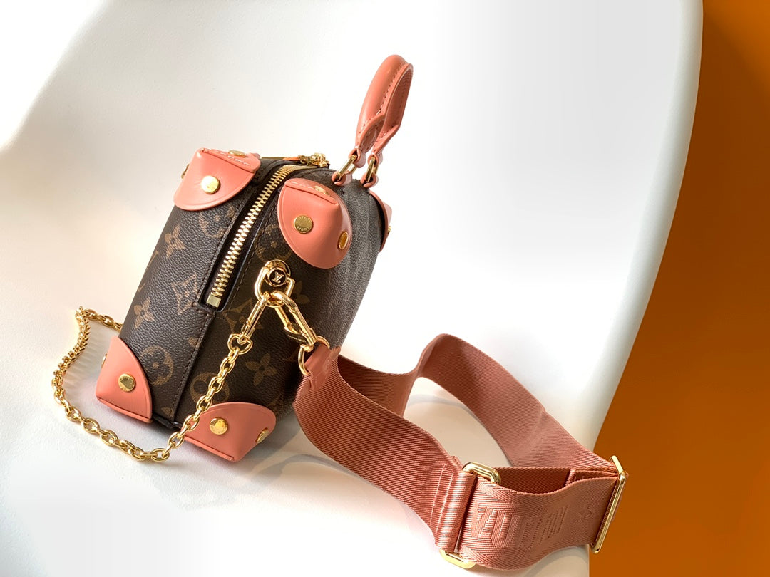 Louis Vuitton Structured Monogram Mini Trunk Bag with Pink Fabric Strap
