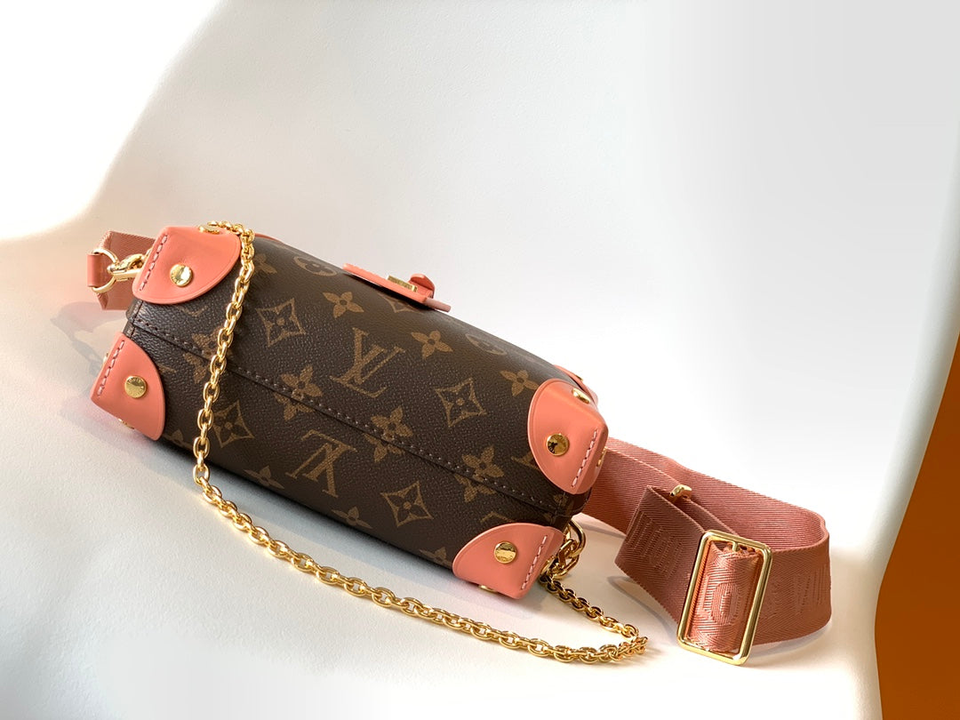 Louis Vuitton Structured Monogram Mini Trunk Bag with Pink Fabric Strap
