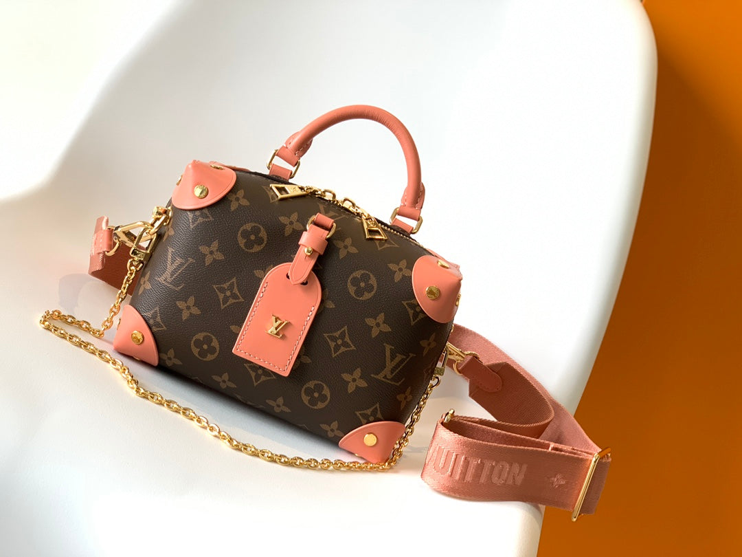 Louis Vuitton Structured Monogram Mini Trunk Bag with Pink Fabric Strap