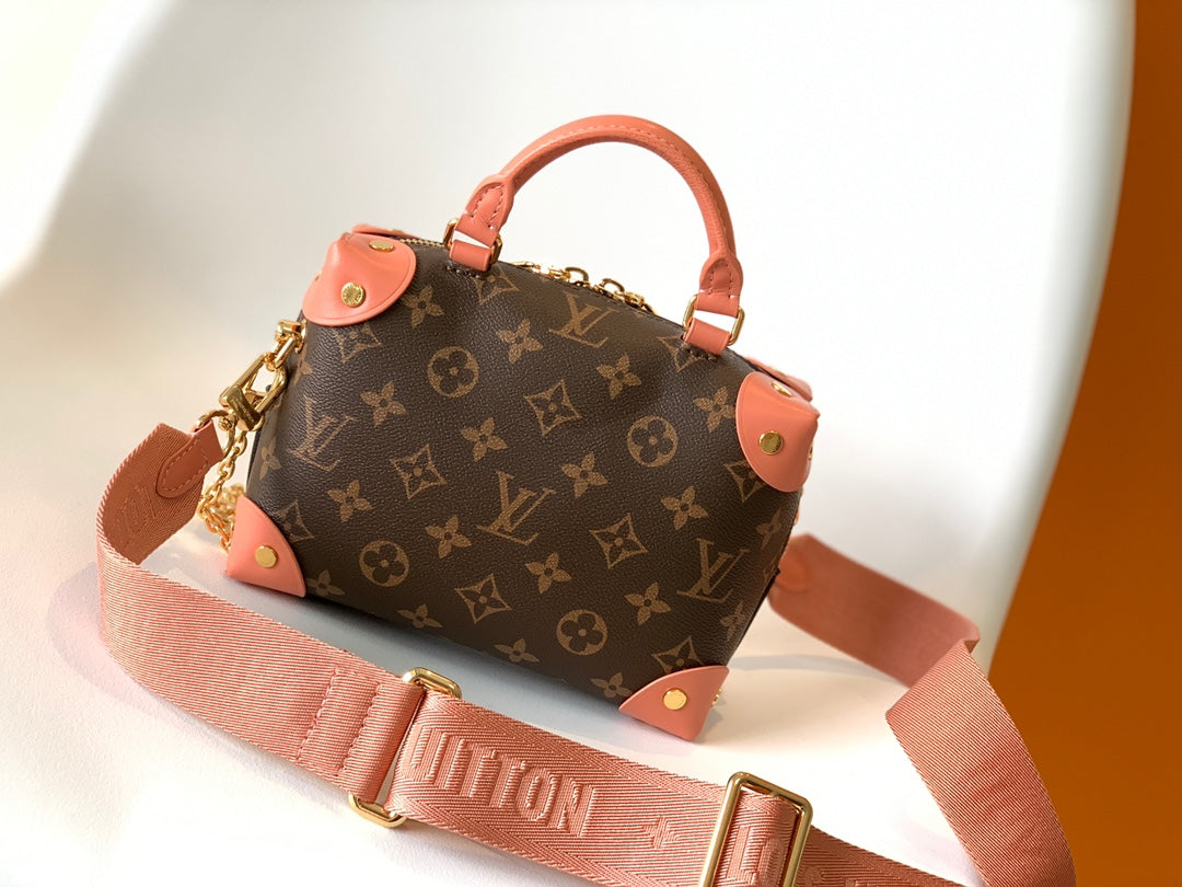 Louis Vuitton Structured Monogram Mini Trunk Bag with Pink Fabric Strap