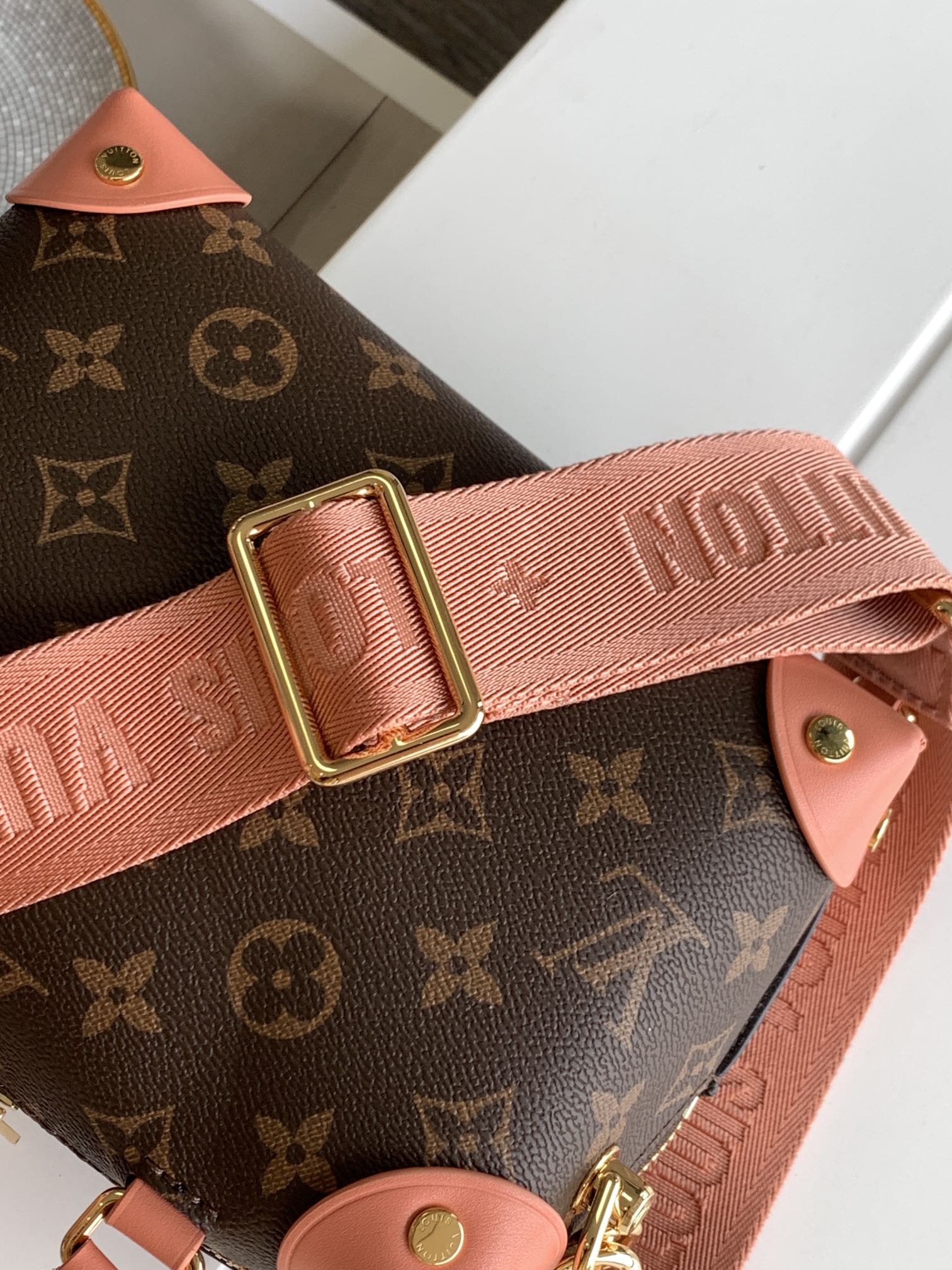 Louis Vuitton Structured Monogram Mini Trunk Bag with Pink Fabric Strap