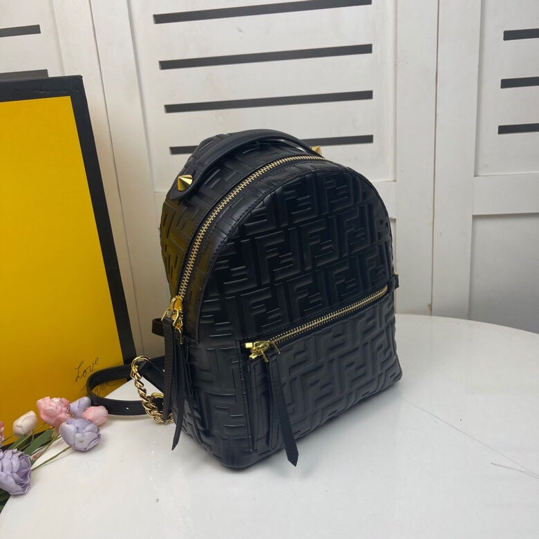 Fendi FF Embossed Leather Backpack - Black