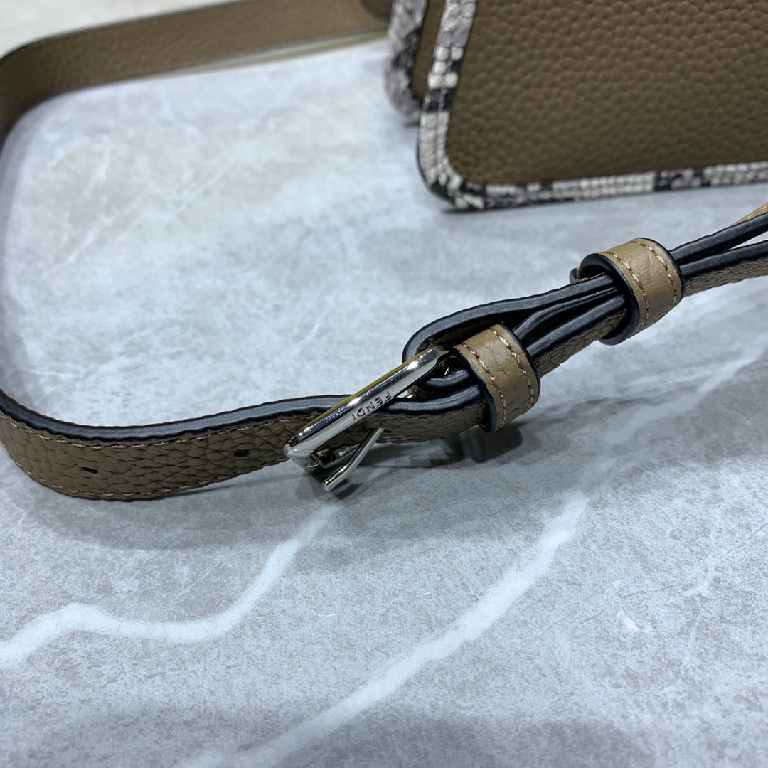 Fendi Peekaboo Leather Top Handle Bag - Taupe with FF Logo Trim