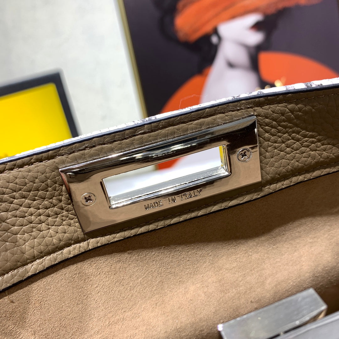 Fendi Peekaboo Leather Top Handle Bag - Taupe with FF Logo Trim