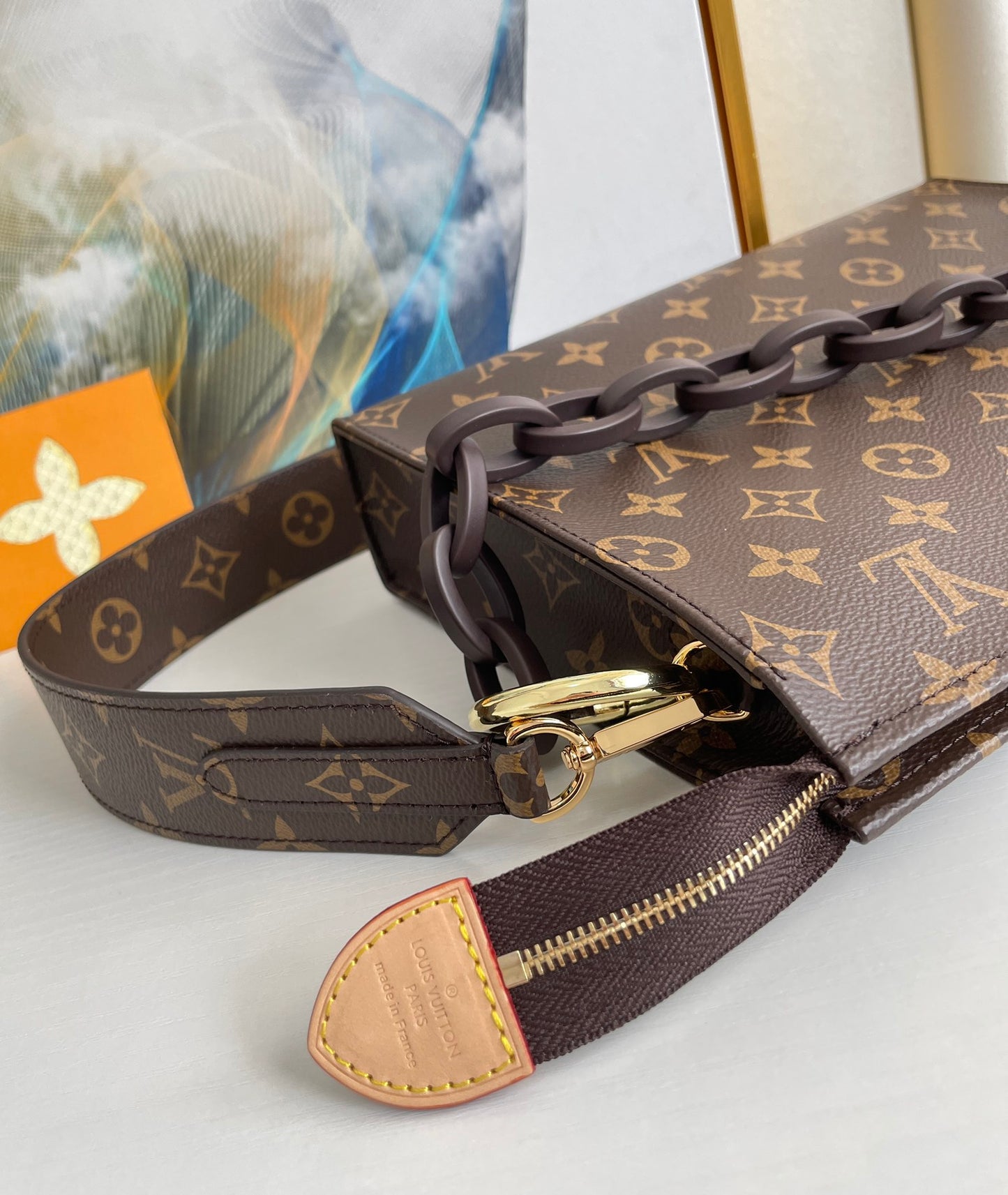 Louis Vuitton Vintage Brown Monogram Envelope Shoulder Bag with Chain Strap